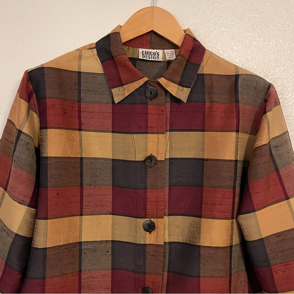 Vintage 1990’s Chico’s Design Silk Button-Front Check Plaid Jacket - Picture 7 of 13